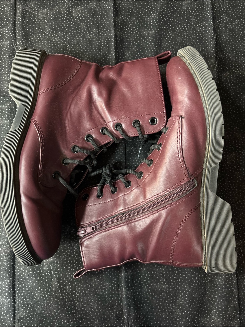 Time and Tru Wine Lace-Up Combat Boots - Picture 3 of 4